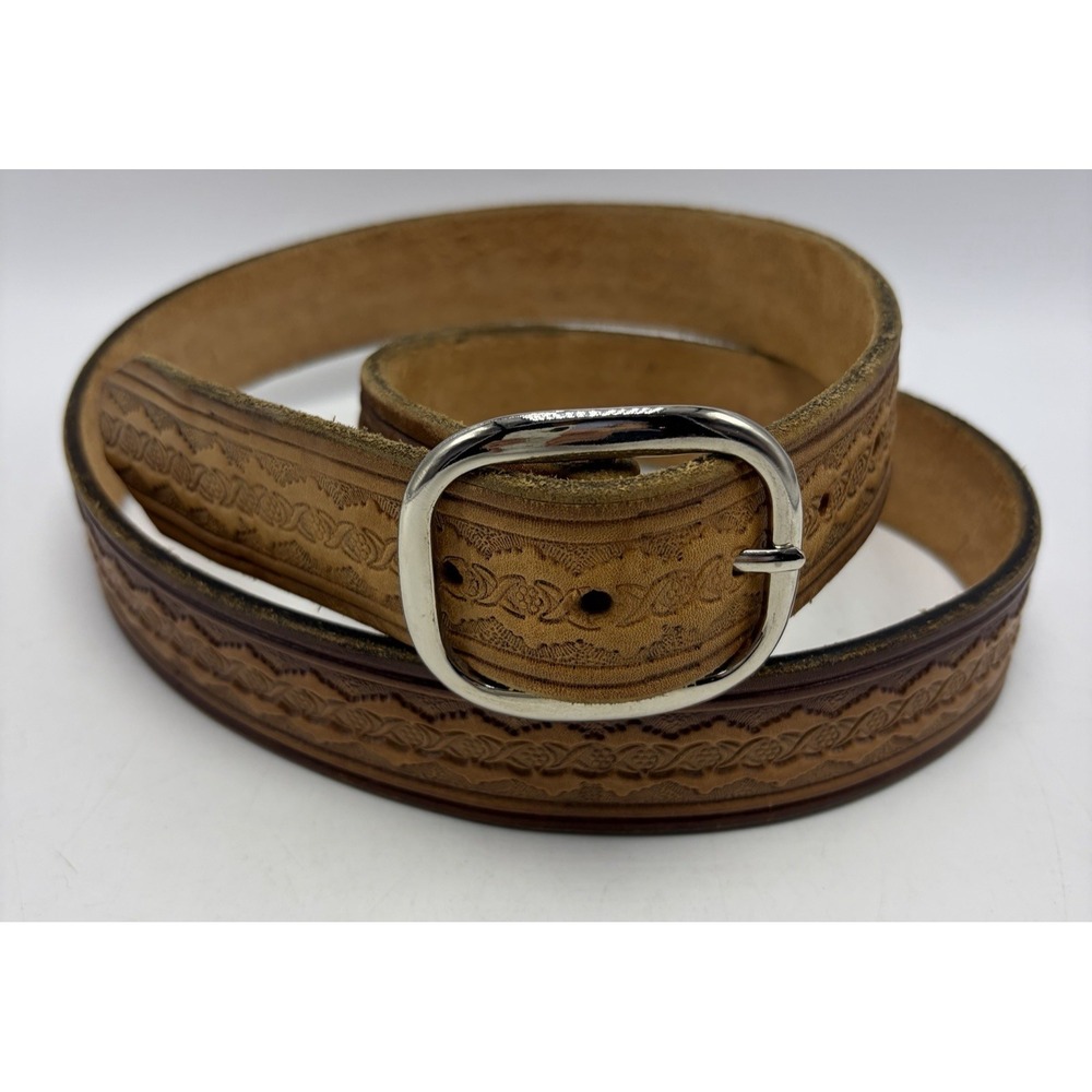 Vintage Tooled Leather Belt Mens 40 Western Brown Hippie Quality